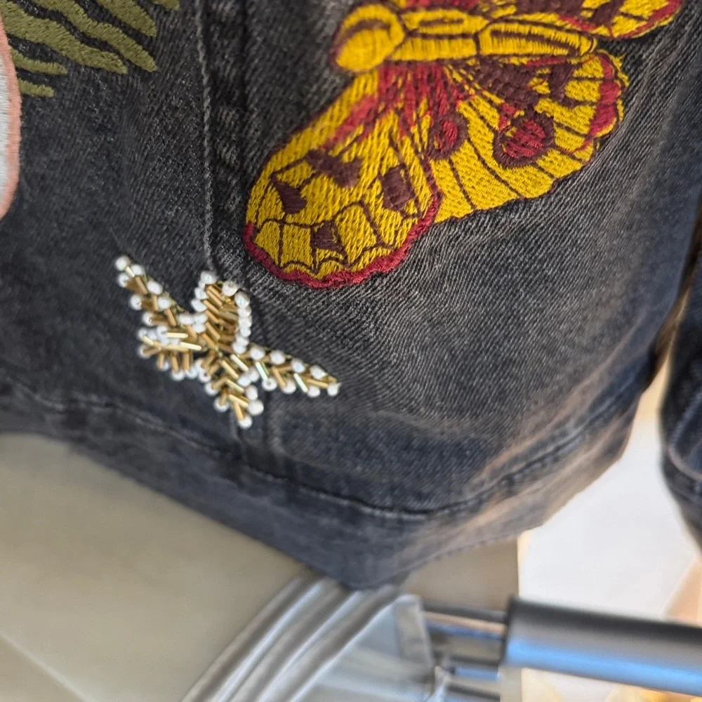 Coveted Free People Jean Jacket with Embroidery and Beadwork XS - Picture 10 of 12